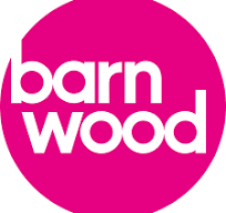 Barnwood logo is the word, split into two contained in a bright pink circle