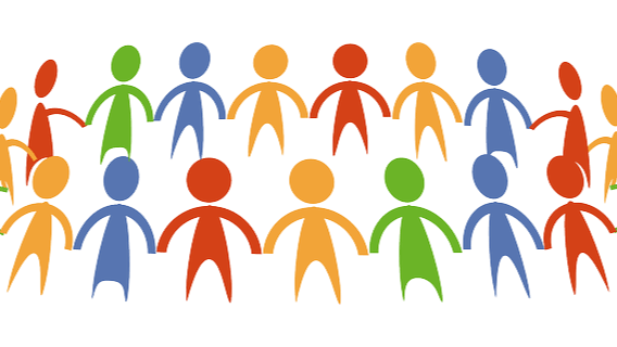 Image of multi coloured figures holding hands.
