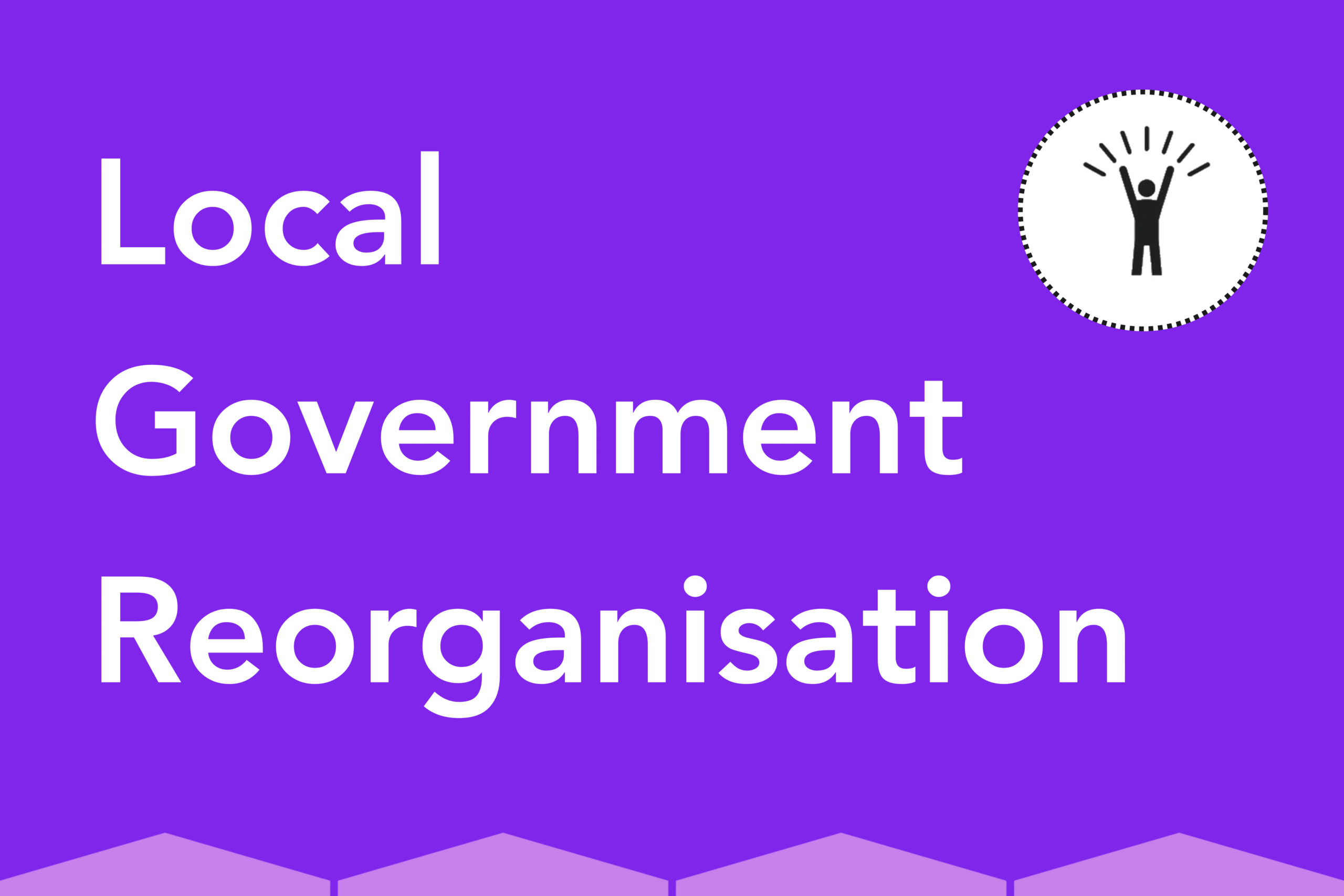 Purple background, with words Local government reorganisation (LGR) and some graphics from the collaborate LGR model/diagram.