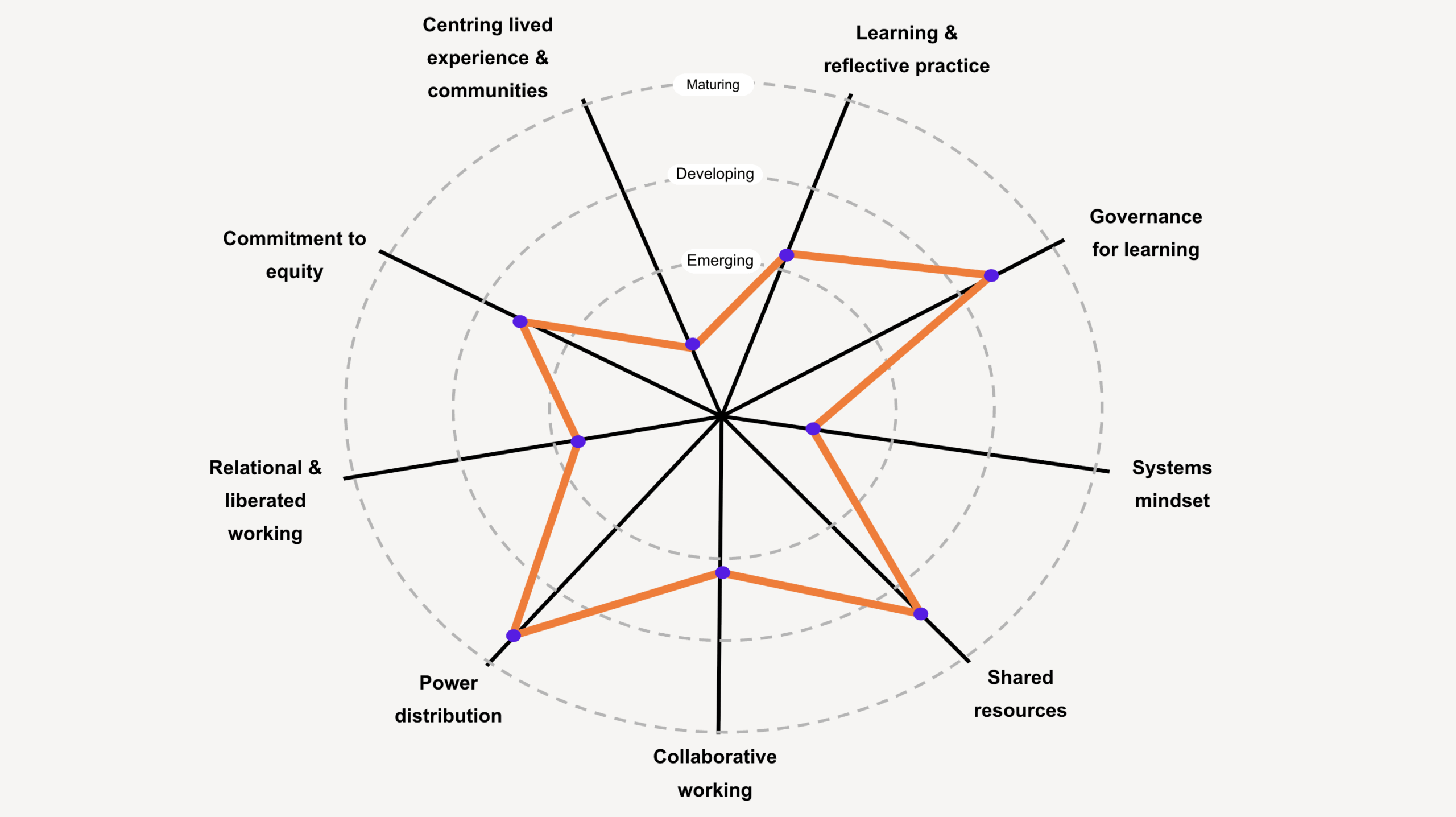 Example visual mapping approach showing how different areas of practice can be reflected on together